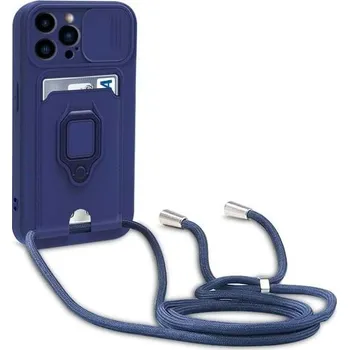 Pouzdro na mobilní telefon Yzniyzce kompatibilní s iPhone 15 Pro Max 6,7" pouzdro s popruhem, posuvná ochrana fotoaparátu,