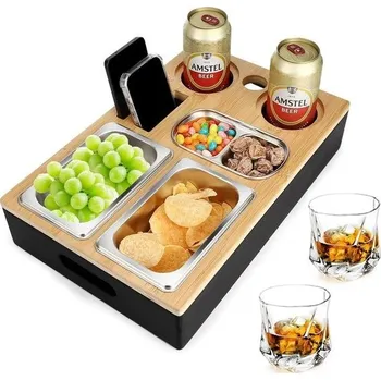 Podnos na pohovku, box na svačinu k baru s nerezovými miskami na svačinu a odnímatelnými víky,