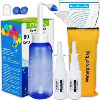 80 nosních výplachů + Neti Pot | Nosní výplachová lahvička 300ml + nosní sprej s vodotěsným úložným
