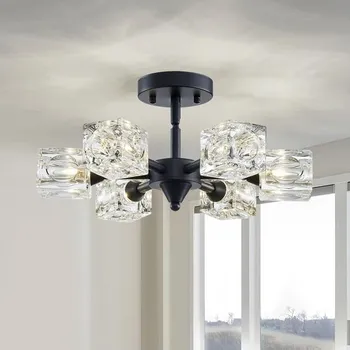 Stojací lampa Majhoiw Moderní stropní svítidlo Černé kulaté 6 plamenů Î¦43cm Malý lustr Sputnik G9 do obývacího