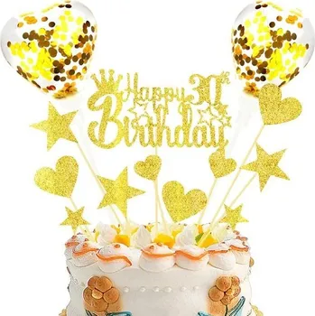 Party dekorace DKBT Všechno nejlepší k narozeninám 30. narozeninové dekorace na dort 13 kusů třpytivých ozdob na