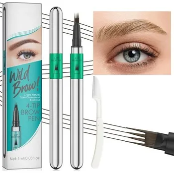 Voděodolná 3D tmavě hnědá tužka na obočí se 4 vidlicovými konečky, tužka na obočí pro přirozený