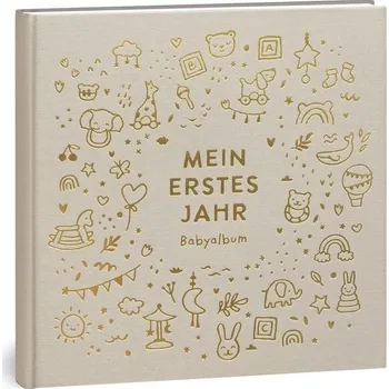 Fotoalbum Moje album pro miminka k prvnímu roku - Vysoce kvalitní lněná knížka se zlatou ražbou pro ty