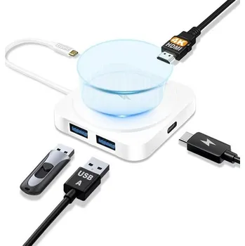 Dokovací stanice USB C s magnetickým bezdrátovým nabíjením, přenosný multifunkční hub 5v1 dokovací