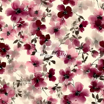 Teplákovina, Růžovovínové květy na krémové (E) 0,32m/ks (Kvalitní teplákovina Bella)