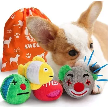 Hračka pro psa Hračky pro psy Awoof s pískacími míčky, balení 4 kusů odolných žvýkacích hraček na kousání, pískací