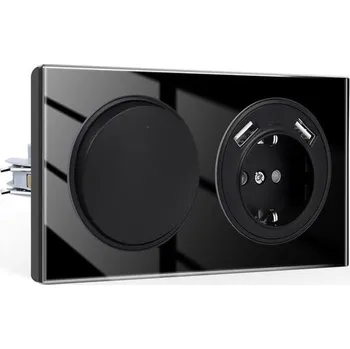 Přepínací vypínač světel CNBINGO s USB zásuvkou, zapuštěná montáž, skleněná Schuko zásuvka s 2,1 A