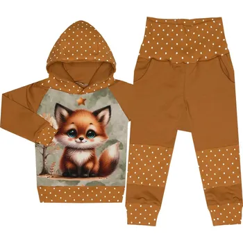 Tepláková souprava - Puntík hnědá - lištička (kapuca) Velikost: 104