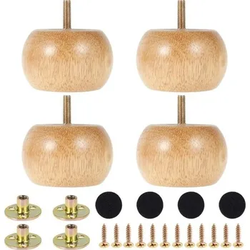 Nábytkové kování Dřevěné nábytkové nohy Muross, 5 cm, kulaté nábytkové nohy z masivního dřeva, se 4 šrouby,