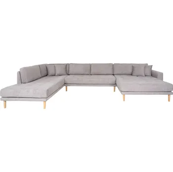 House Nordic Světlé šedá pohovka ve tvaru U s otevřeným koncem, pravý roh, 4 polštáře, nohy z přírodního dřeva, Lido