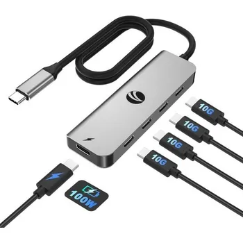 USB hub VCOM 10Gbps USB C Hub, adaptér se 4 porty USB C 3.2 Gen 2, napájení 100 W, víceportový adaptér typu