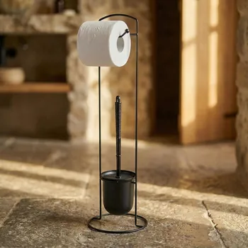 Stojan na toaletní papír s WC kartáčem Tadar 16,5 x 59,5 cm černý