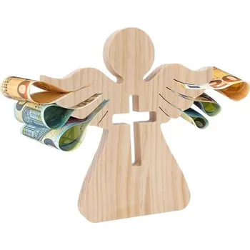 Dekorace do dětského pokoje WJWINER Dřevěná dekorace anděl, dřevěný anděl s gravírováním ke křtu, dárky k penězům Dřevěný