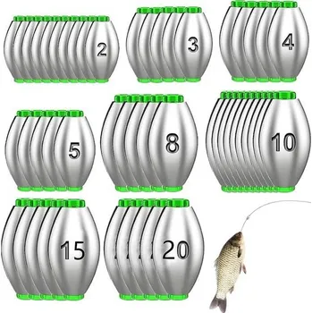 Umělá nástraha 50dílná sada rybářských olov - Oloví pro mořský a sladkovodní rybolov (2g, 3g, 4g, 5g, 8g, 10g,
