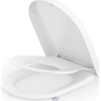 Záchodové sedátko s dětskou sedátkou, tvar D, mechanismus tlumeného dovírání pro rodiny, snadná