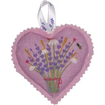 Vůně do bytu Lavandia Vonné srdíčko k zavěšení Květiny na růžové (Lavandia Levandulová farma Vonné srdíčko k zavěšení s BIO levandulí na látce z plně recyklované bavlny. Motiv Květiny na růžové.)