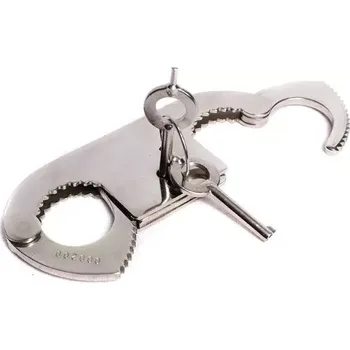 Bojový sport Pouta na palce KOMBAT UK (Profesionální pouta DOUBLE LOCK (dvojitý zámek) – řetízková, nerezová ocel, stříbrná...)