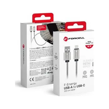 Pouzdro na mobilní telefon Kabel USB-A – USB-C Forcell F-Energy QC4.0 3A 66W, kovový, 2 m, stříbrný - Forcell + zdarma možnost vyzkoušet a vrátit zboží do 30 dní
