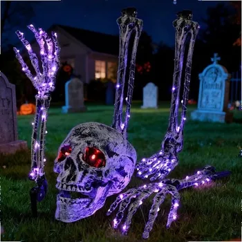 Vánoční dekorace Halloweenská solární sada s lebkou kostry, 1 lebka, 2 ruce lebky a 2 nohy kostry se 134 LED