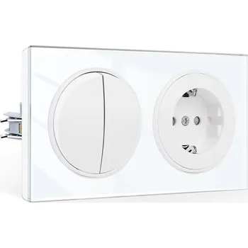 Přepínač světel CNBINGO se zásuvkou Schuko pro zapuštěnou montáž, nástěnné zásuvky s tvrzeným