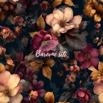 Teplákovina, Květy růže, temné pozadí (E)0,60m/ks (Kvalitní teplákovina Bella)