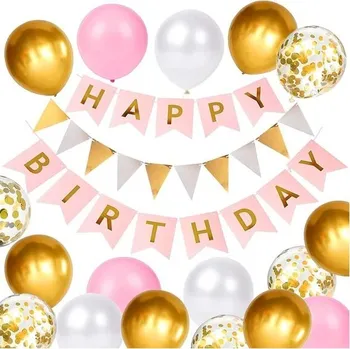 Party dekorace Sada balónkových narozeninových dekorací, růžové a zlaté narozeninové dekorace, dekorace na
