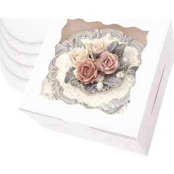 Jídlonosič Krabička na dort 20,3x20,3x12,7 cm, 5 sad bílých krabiček na dorty s okénkem a 5 sad bílých