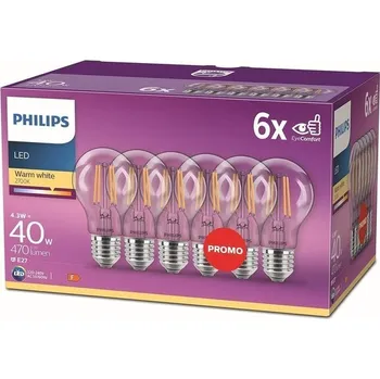 Svítidlo Philips LED Classic E27 žárovky, balení 6 ks (40 W), LED žárovky s teplým bílým světlem,
