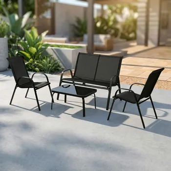 Zahradní lehátko Zahradní sada stolek se skleněnou deskou lavice a 2 židle Tadar Panama