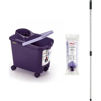 kbelík Mery | Sada kostka + mop + tyč | Automatický odtokový koš s fialovými a fialovými kolečky, 14 l |