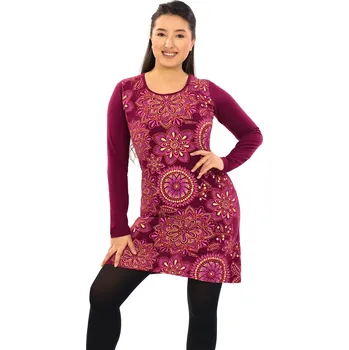 Dámské šaty Himalife Šaty s dlouhým rukávem Avani - vínová Velikost: S