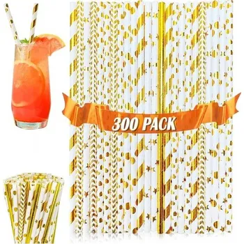 300 kusů papírových brček, červená pruhovaná