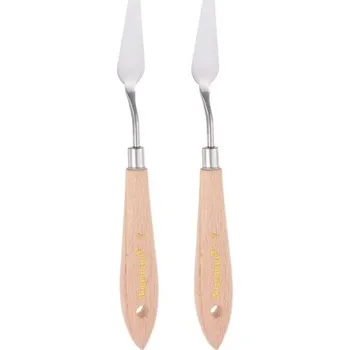 QUARKZMAN 2dílná malířská špachtle č. 7 z nerezové oceli se špičatou špachtlí a bukovou rukojetí na