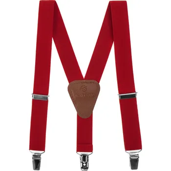 Kšandy Avantgard Chlapecké šle Y s koženým středem a zapínáním na klipy - 25 mm červená, tmavě hnědá kůže 862-1263