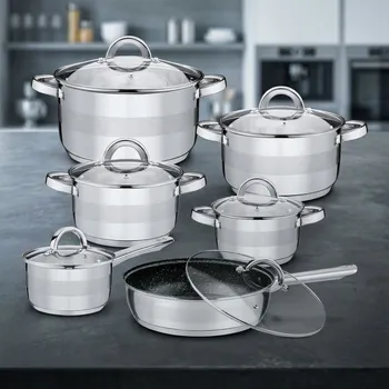 Sada nádobí Sada 5 nerezových hrnců s poklicemi a pánví TADAR ROGER 12 ks