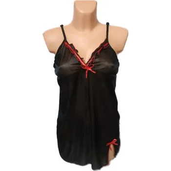 Dámská noční košile Saténová noční košilka a tanga Barva: černá, Velikost: XL