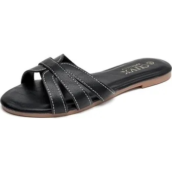 Dívčí zimní obuv Dámské sandály ALAIFU, letní ploché kožené sandály, elegantní páskové sandály, sandály 132, černé 41