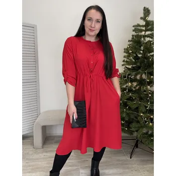 Dámské šaty Košilové šaty s kapsami Emily Barva: Červená, Velikost: UNI (M-XL)