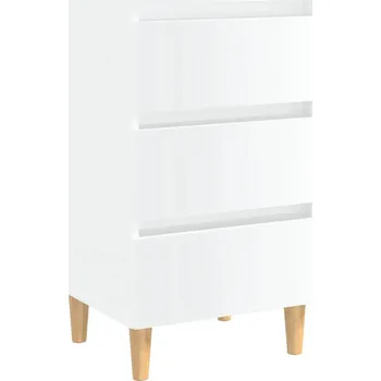 Noční stolek Noční stolek s dřevěnými nohami, bílý, lesklý,