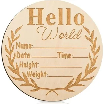 Dekorace do dětského pokoje Dřevěná cedule s oznámením o narození miminka, 15cm kartičky s milníky pro novorozence, dřevěné