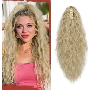 Čelenka Sofiyan Culík s klipem, 56 cm dlouhý vlnitý kudrnatý culík, prodloužení do syntetických vlasů, cop