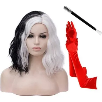 Čelenka Dámská paruka Morticia, 14", kudrnaté, krátké, vlnité, s boční částí, barevná, zábavná, Halloween,