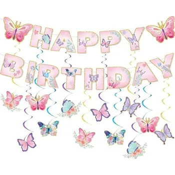 Party dekorace Narozeninová girlanda s motýly, narozeninová dekorace s motýlem, girlanda k narozeninám, jarní