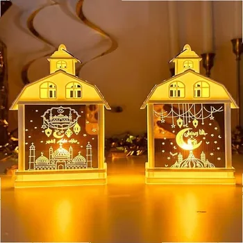 Zahradní dekorace Sada 2 dekoračních luceren na Ramadán, dekorační lucerny Eid Mubarak, ramadánské lucerny s teplými