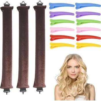 Natáčka na vlasy 3dílná dlouhá kulma s 9 sponami, bezhřevná kulma na vlasy, noční foukací kulma pro všechny typy