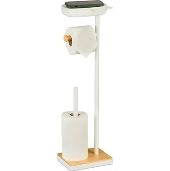 Věšák Držák toaletního papíru Relaxdays s přihrádkou, VŠ: 68x20,5x16cm, držák na toaletní papír na