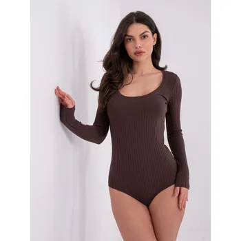 Dámské tričko Hnědé žebrované body s dlouhým rukávem RV-BO-