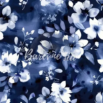 Úplet, Tmavě modrá s bílými květy (E) (Top kvalitní úplet Bella digitisk)