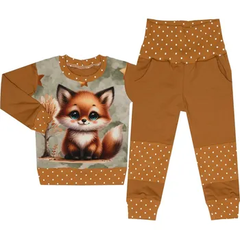 Tepláková souprava - Puntík hnědá - lištička (bez kapuce) Velikost: 80