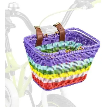 Košík na láhev Plastový tkaný košík na kolo v retro designu, přední košík na kolo, dětský, robustní, odnímatelný,